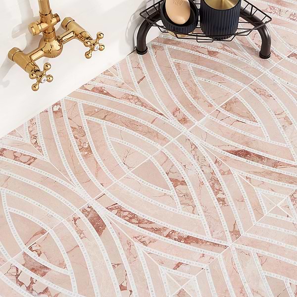New Palm Beach by Krista Watterworth Leaf Pink Polished Marble Mosaic