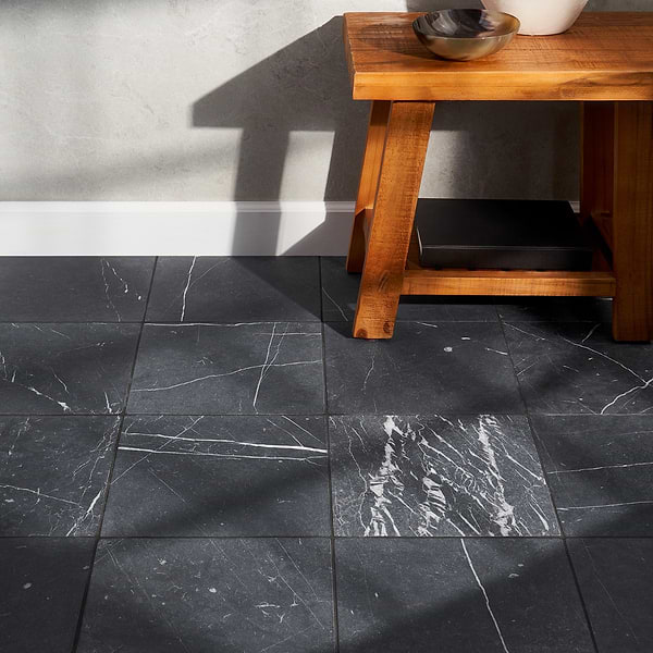 Avanti Nero Marquina Black 12x12 Tumbled Marble Tile