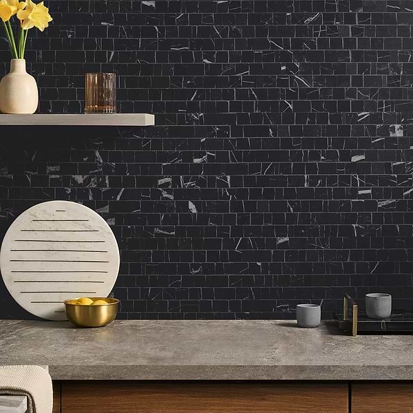 Avanti Nero Marquina Black Hand Clipped Joint Honed Marble Mosaic Tile