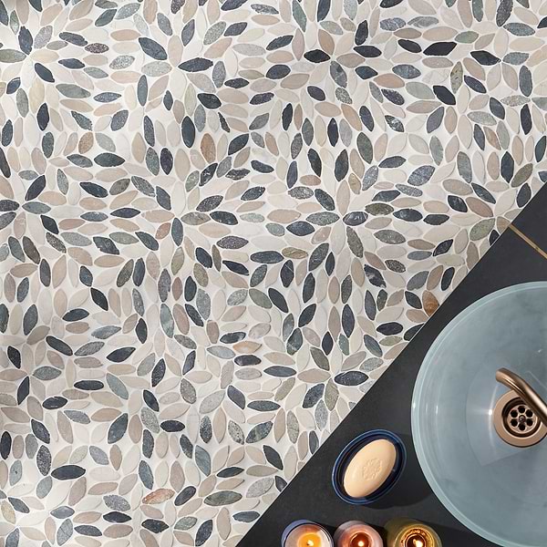 Nature Flower Raja Blend Multicolor Pebble Honed Mosaic Tile