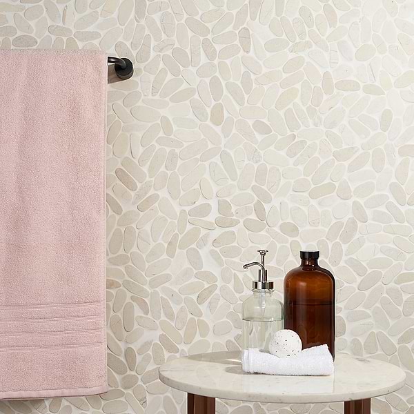 Nature White Flat Oval Pebble Mosaic