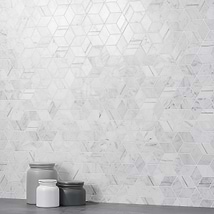 Morgana Carrara Polished Marble and Brass Mosaic Tile