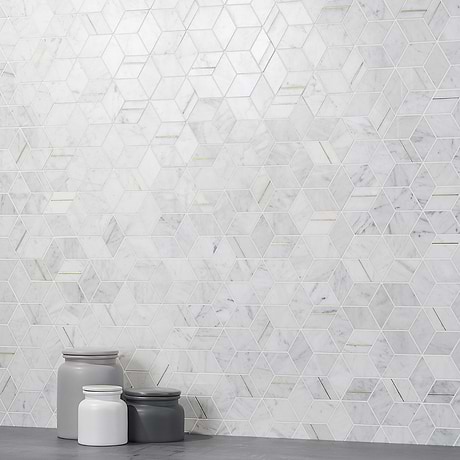 Morgana Carrara Polished Marble and Brass Mosaic Tile