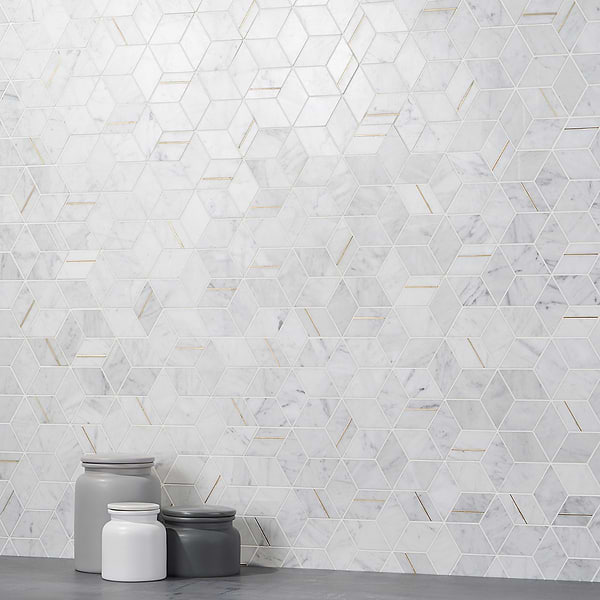 Morgana Carrara Polished Marble and Brass Mosaic Tile
