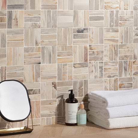 Fossil Basketweave 1x4 Petrified Stone Mosaic