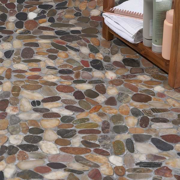 Cobblestone Motley Brown Sliced Pebble Honed Mosaic Tile