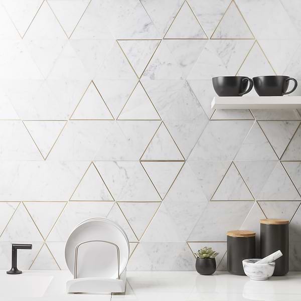 Verin Carrara Polished Marble and Brass 6x6 Mosaic Tile