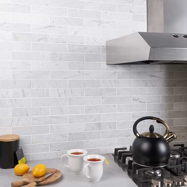 Brushed Stone Carrara White 2x8 Brushed Marble Subway Tile
