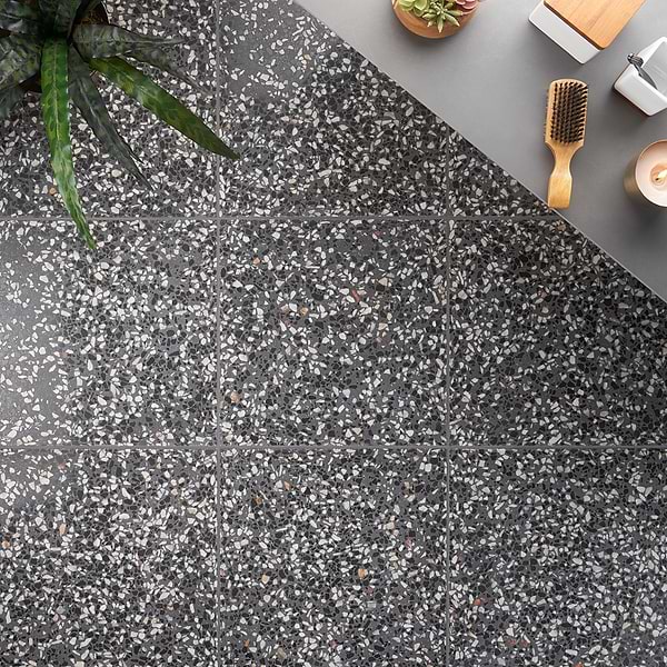 True Terrazzo Domino Gray 16x16 Polished Terrazzo Tile