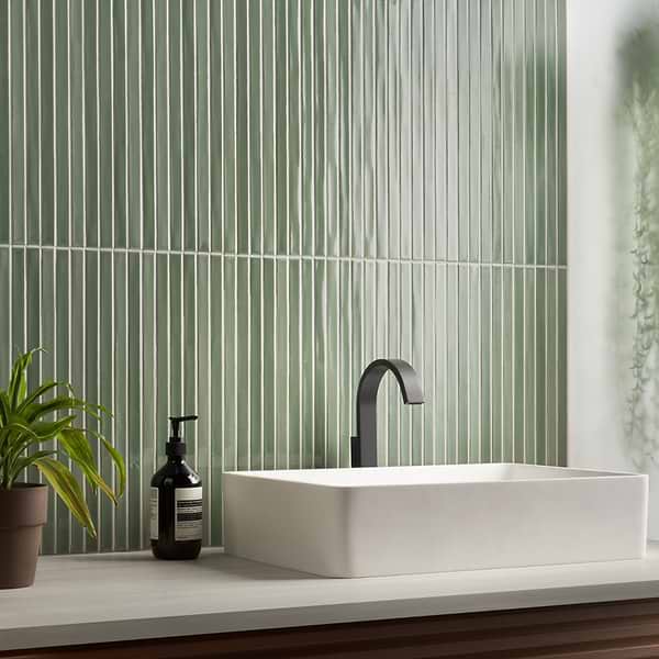 Kanbina Apple Green 5x18 Glossy Ceramic Mosaic Tile