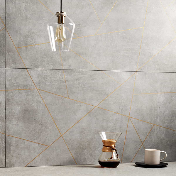 Whitney Cemento Gray and Gold Line 24x48 Artisan Decor Matte Porcelain Wall Tile