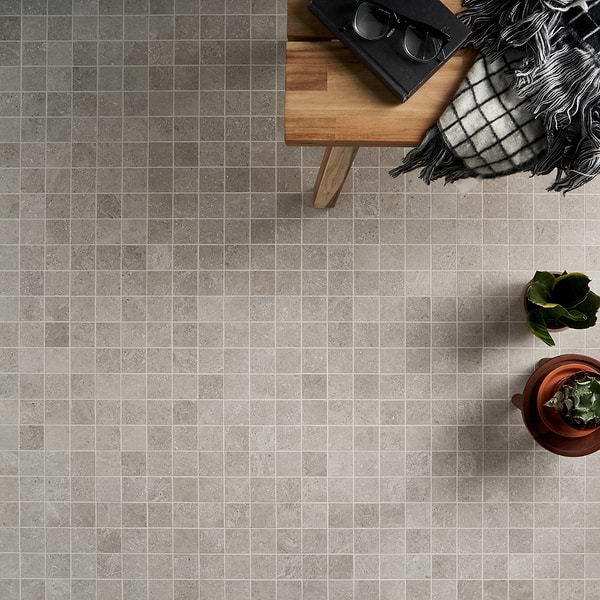 Saint Remy Grigio Gray 3D Textured Veining 2x2 Limestone Look Matte Mosaic Tile