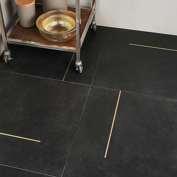 Lines Brass Inlay Black 24x24 Matte Porcelain Tile