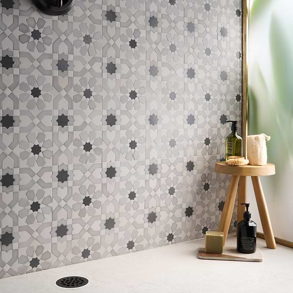 Cantico Fes Cloud Gray Mixed Finish Lava Stone and Cement Mosaic Tile