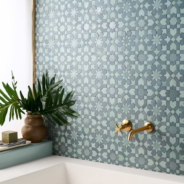Cantico Fes Ocean Blue Mixed Finish Lava Stone and Cement Mosaic Tile