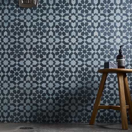 Cantico Fes Sky Blue Mixed Finish Lava Stone and Cement Mosaic Tile