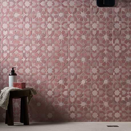 Cantico Fes Terracotta Rosa Mixed Polished Lava Stone and Cement Mosaic Tile