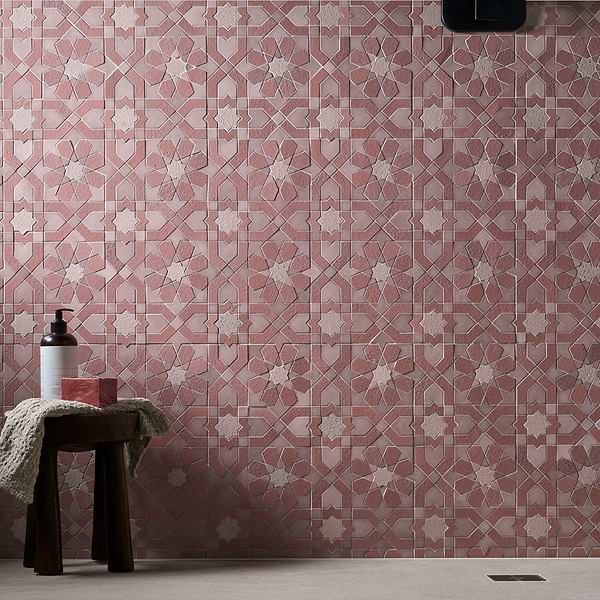 Cantico Fes Terracotta Rosa Mixed Polished Lava Stone and Cement Mosaic Tile
