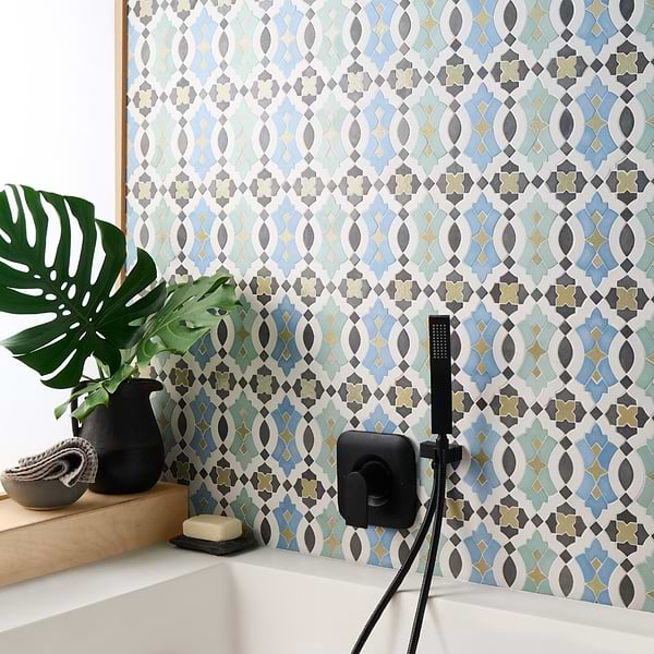 Cantico Nador Multicolor Mixed Finish Lava Stone and Cement Mosaic Tile
