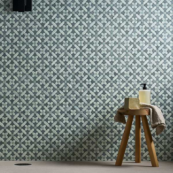 Cantico Safi Ocean Blue Mixed Finish Lava Stone and Cement Mosaic Tile