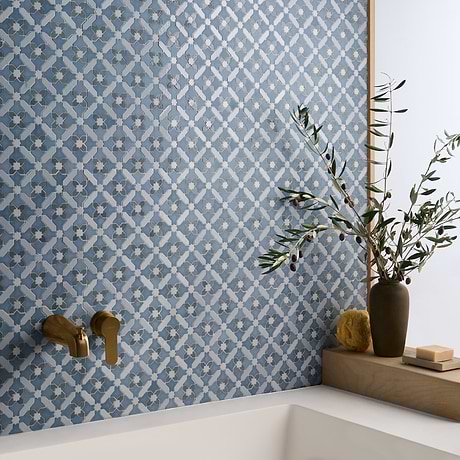 Cantico Safi River Blue Mixed Finish Lava Stone and Cement Mosaic Tile