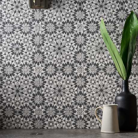 Cantico Taza Cloud Gray Mixed Finish Lava Stone and Cement Mosaic Tile