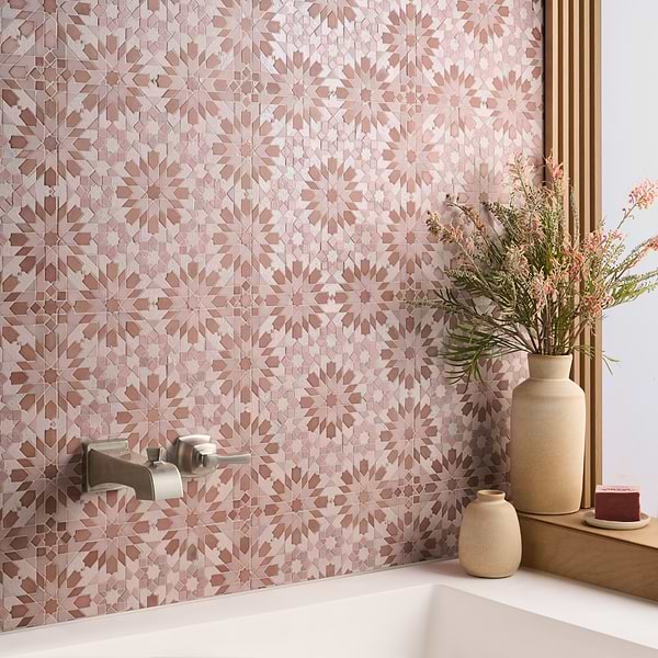 Cantico Taza Terracotta Rosa Mixed Lava Stone and Cement Mosaic Tile