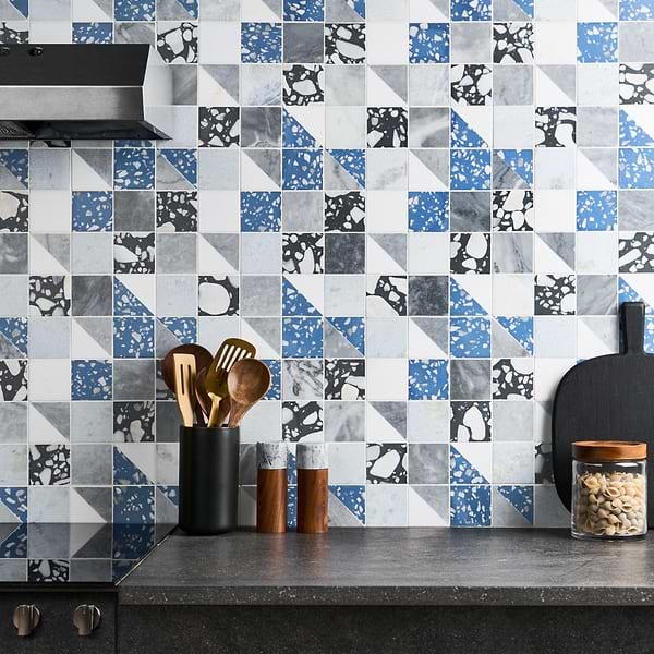 Elizabeth Sutton Artem Steller Blue 3x3 Polished & Honed Marble and Terrazzo Mosaic Tile