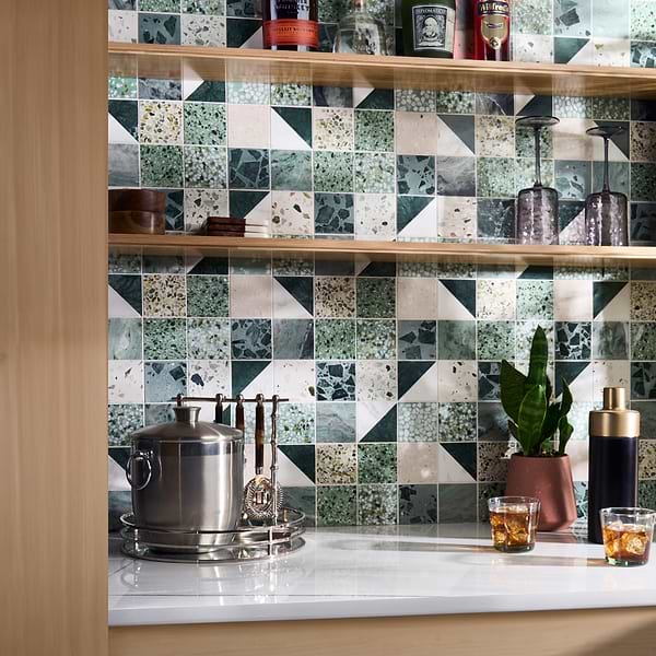 Elizabeth Sutton Artem Turaco Green 3x3 Polished & Honed Marble and Terrazzo Mosaic Tile