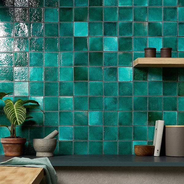 Breeze Tide Turquoise 4" Square Crackled Glossy Terracotta Square Tile