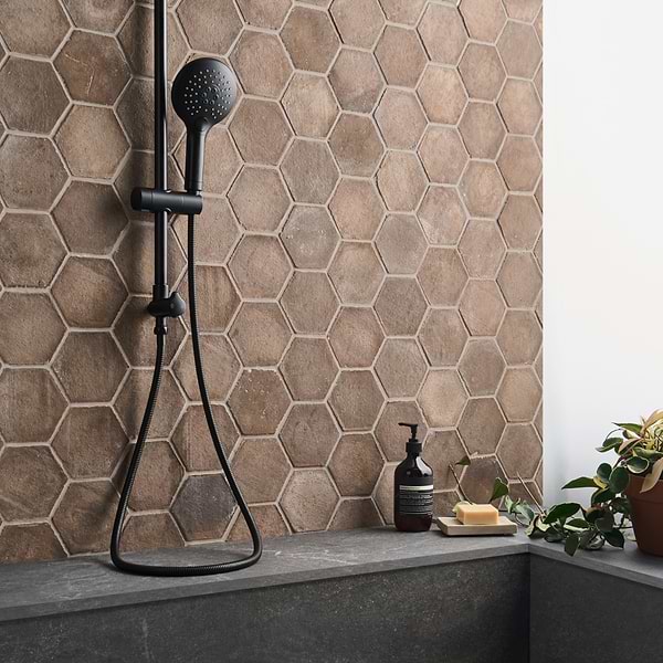 Terra Villa Gray 4" Hex Matte Presealed Genuine Terracotta Tile