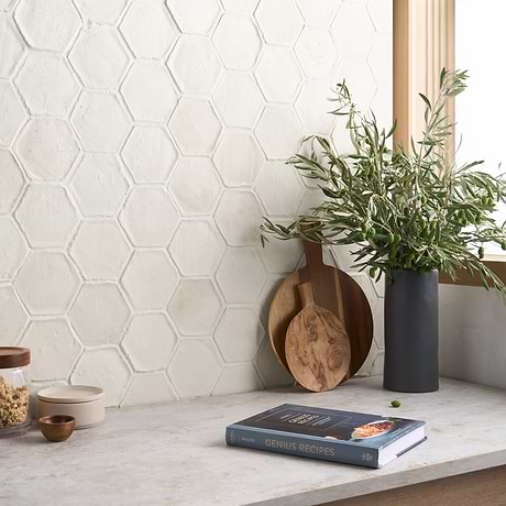 Terra Villa White 4" Hex Matte Presealed Genuine Terracotta Tile