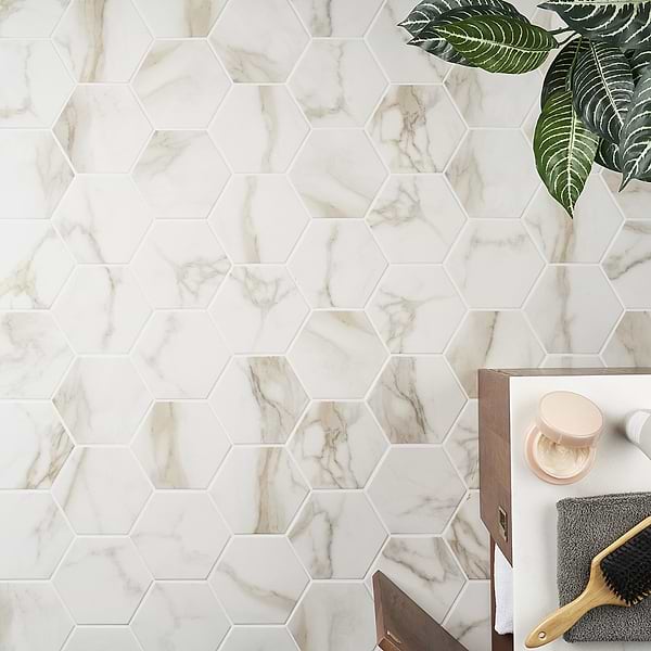 Amalfi Calacatta 6” Hexagon Matte Porcelain Tile