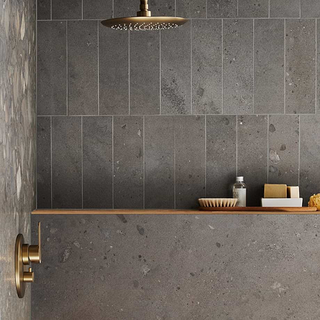 Piccoli Petite Antracite Gray 4x12 Terrazzo Look Matte Porcelain Tile
