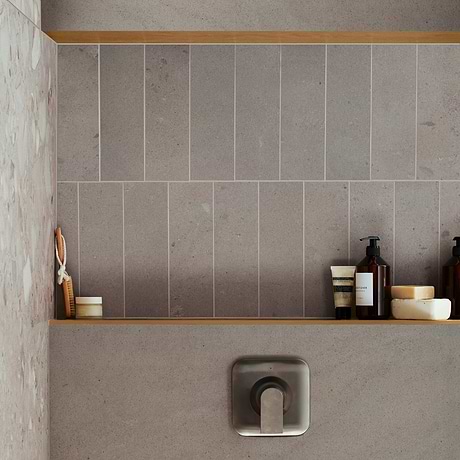 Piccoli Petite Taupe Gray 4x12 Terrazzo Look Matte Porcelain Tile
