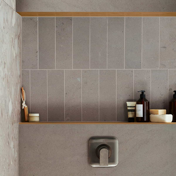 Piccoli Petite Taupe Gray 4x12 Terrazzo Look Matte Porcelain Tile
