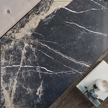 Autograph Noir Sabbia Black 48x48 Marble Look Satin Porcelain Tile
