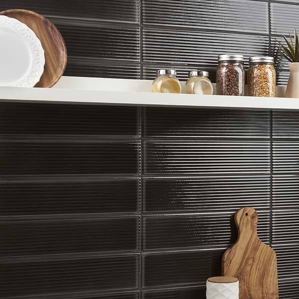 Stacy Garcia ArtBlock Nero Black 4x16 Fluted Glossy Porcelain Tile