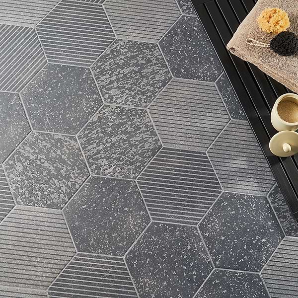 Texstone Deco Antracita Dark Gray 9" Porcelain Matte Hexagon Tile