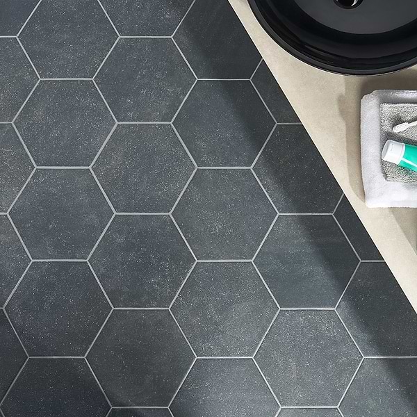 Texstone Antracita Dark Gray 9" Matte Porcelain Hexagon Tile