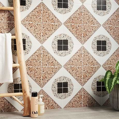 Chips Deco Terracotta Multicolor 8x8 Terrazzo Look Matte Porcelain Tile
