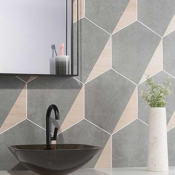 Pergola Wood Graphite 12.5" Hexagon Matte Porcelain Tile