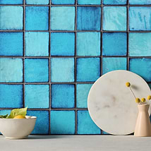 Emery Blue 4x4 Square Handmade Crackled Glossy Terracotta Tile