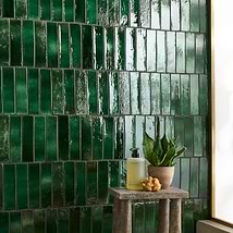 Emery Jungle Green 2x8 Handmade Crackled Glossy Terracotta Tile