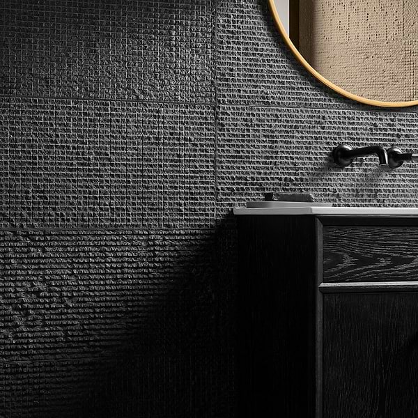 Rakestone Carved Cube Noir Black 12x24 3D Honed Basalt Stone Tile