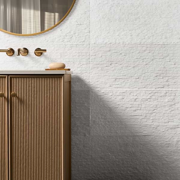 Rakestone Carved Split Bianco Ice White 12x24 Textured Honed Marble Tile
