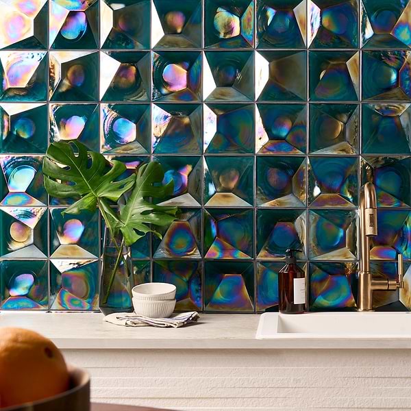 Opaline Teal Green Iridescent 6x6 3D Glossy Glass Tile