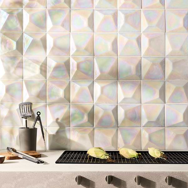 Opaline White Iridescent 6x6 3D Glossy Glass Tile