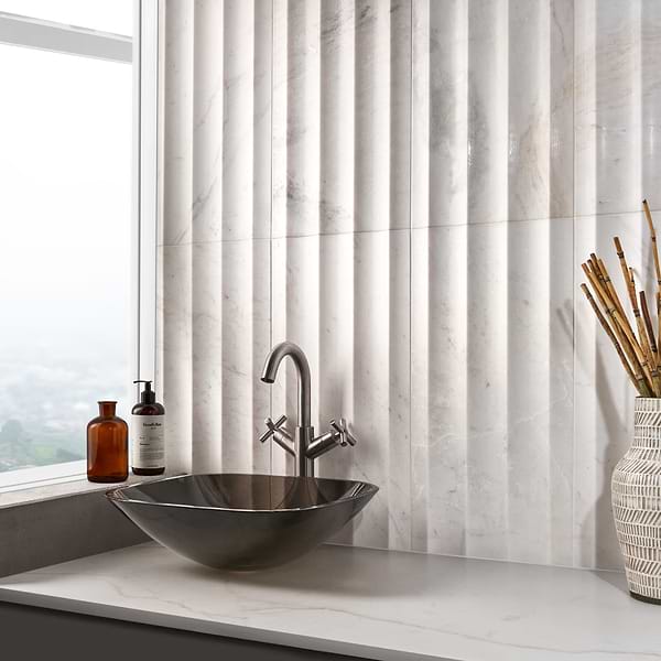 Stonework Fluted Alaska White 12x24 3D Honed Marble Tile