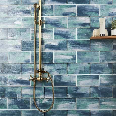 Veda Aqua 4x9 Polished Glass Tile